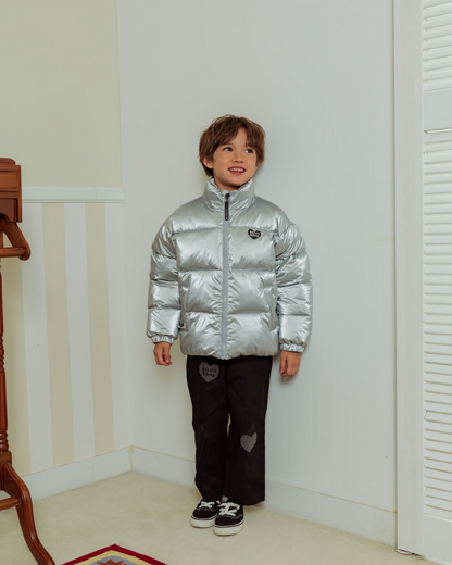 Satin Silver BB Heart Puffer Jumper