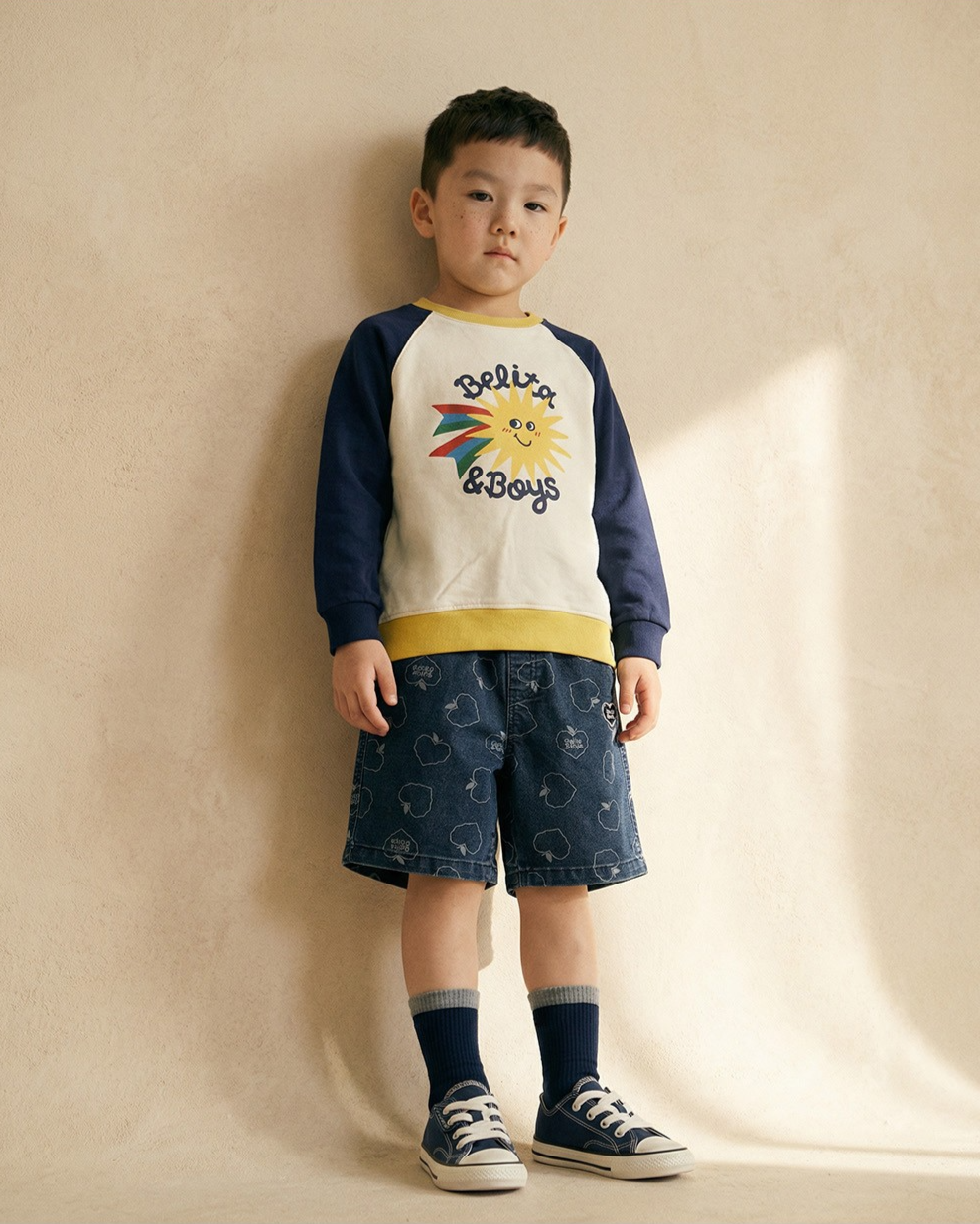 Blue Bubble Apple Pattern Denim Shorts