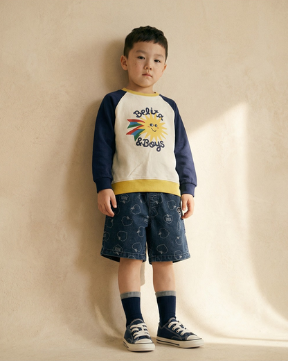 Blue Bubble Apple Pattern Denim Shorts
