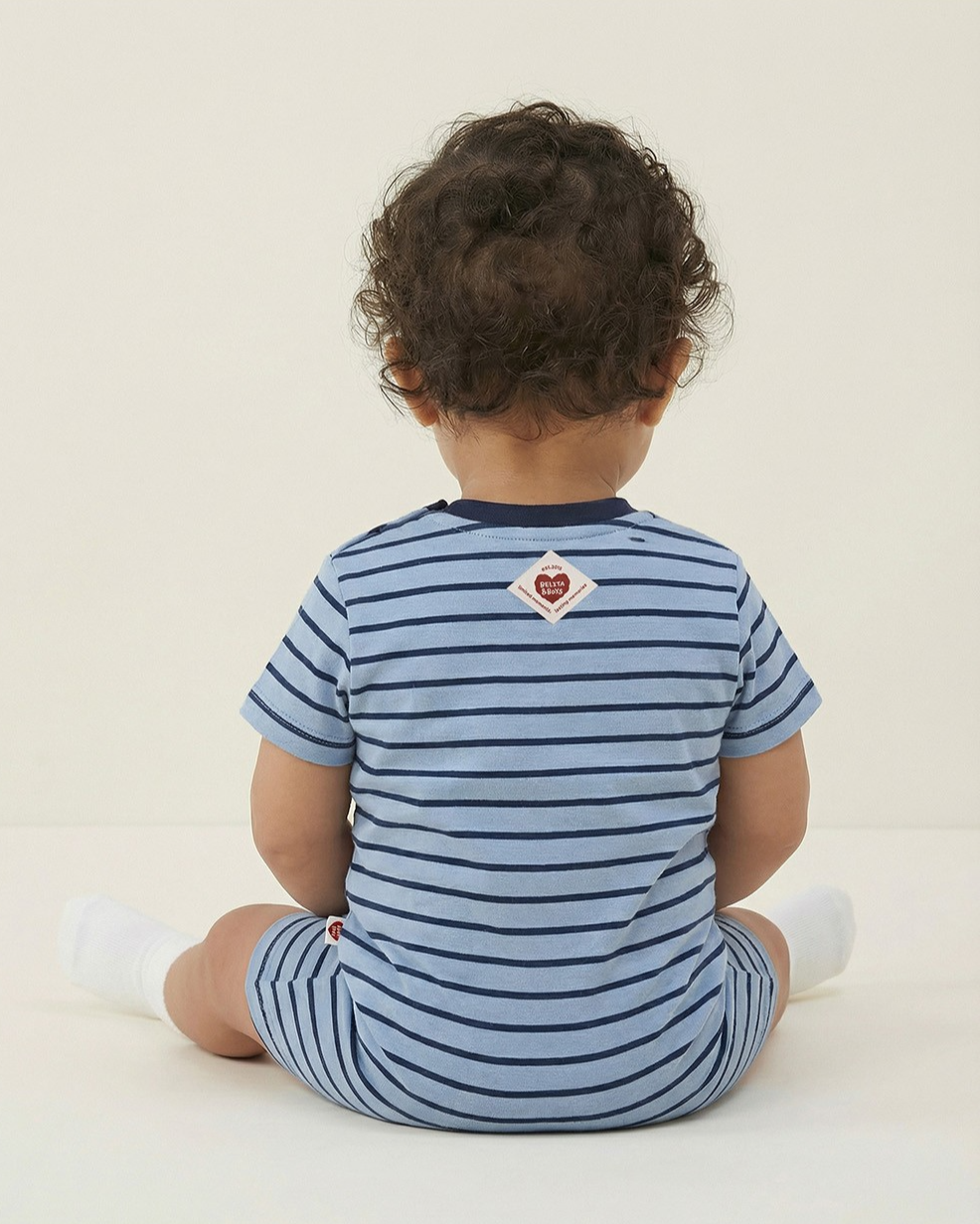 BABY Navy BB Heart Stripe Short Jumpsuit