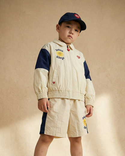 Cream Sun Color Block Collar Windbreaker