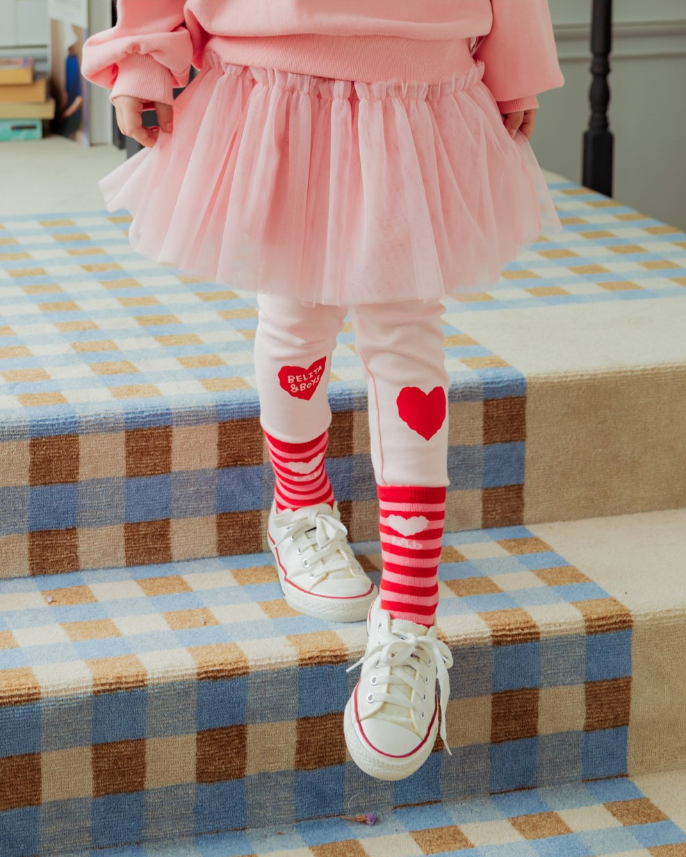 Red Pink BB Heart Stripe Socks