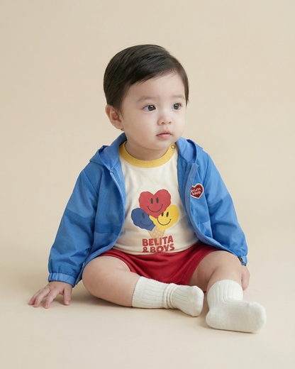 BABY Blue BB Heart Hooded Windbreaker