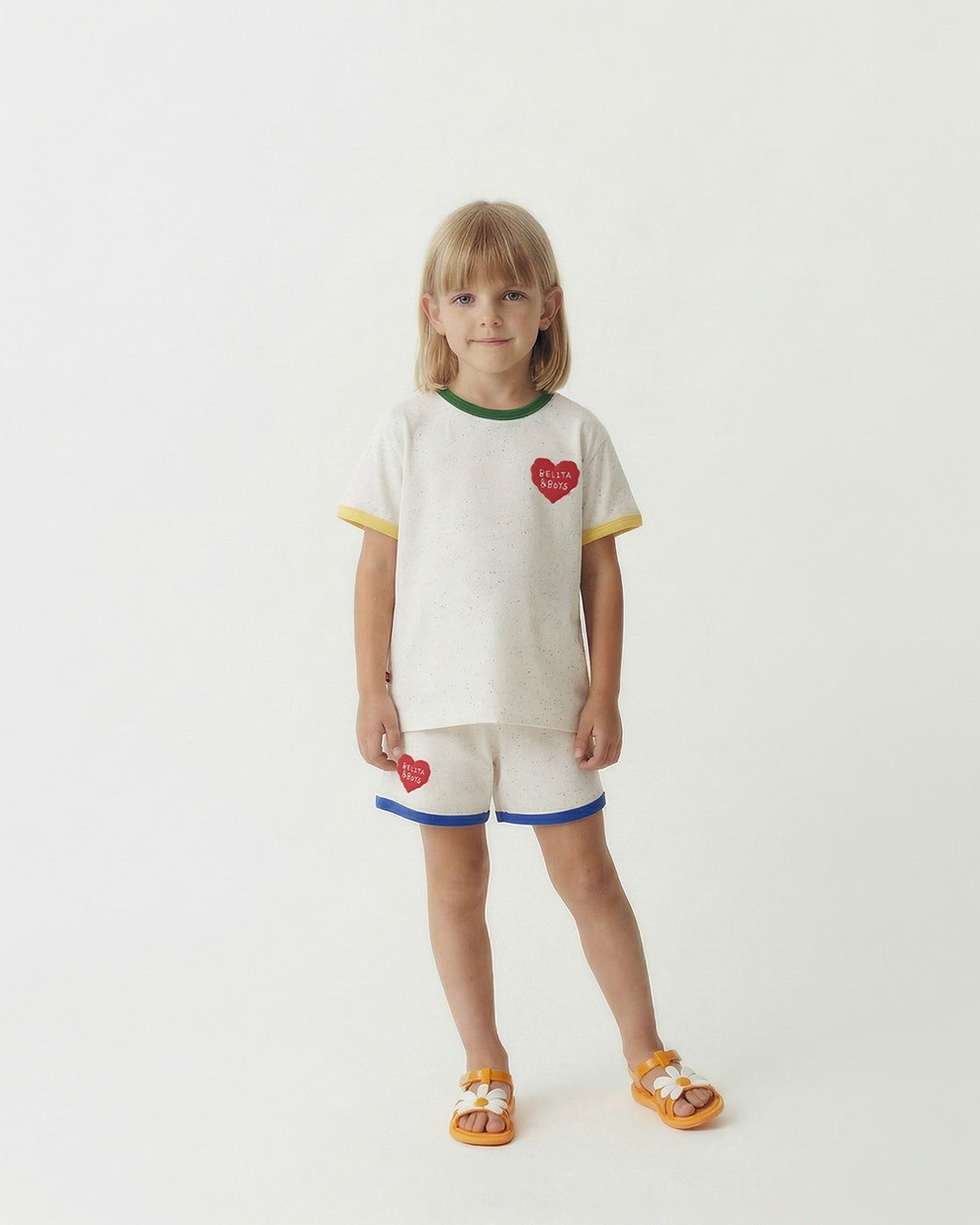 [SET] Ivory BB Heart Rib Trim Shirt & Shorts