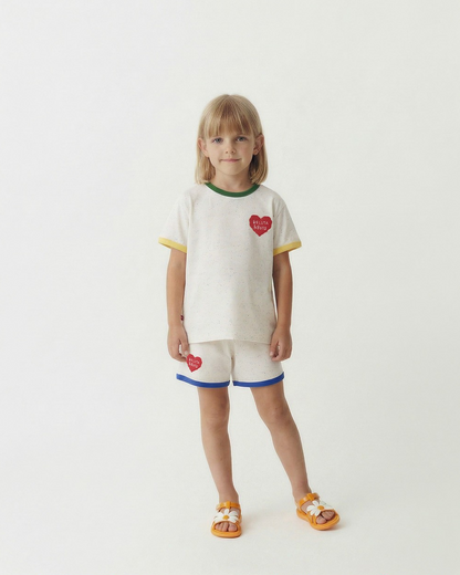 [SET] Ivory BB Heart Rib Trim Shirt & Shorts