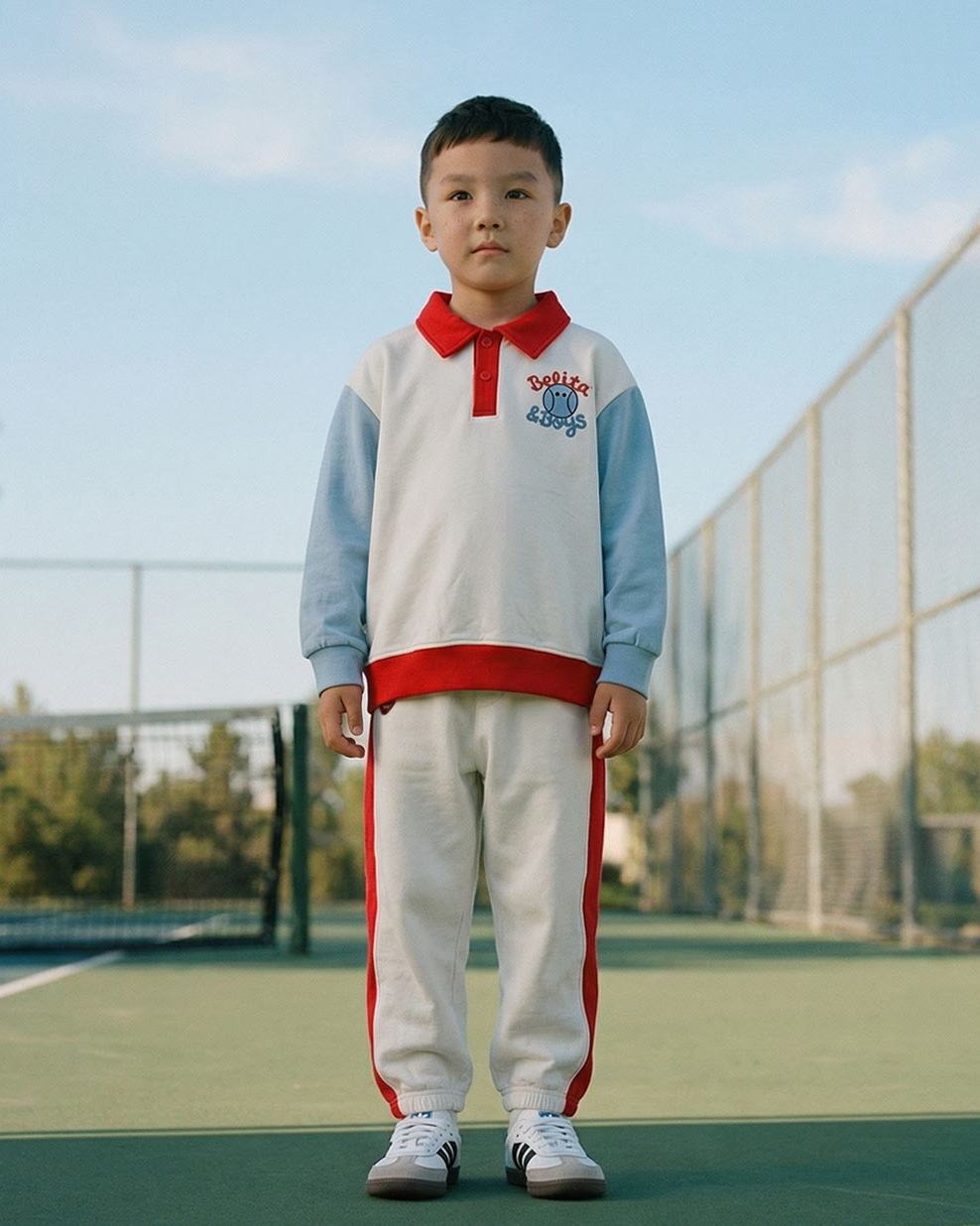 [SET] Ivory Tennis Color Block Collar Jogger