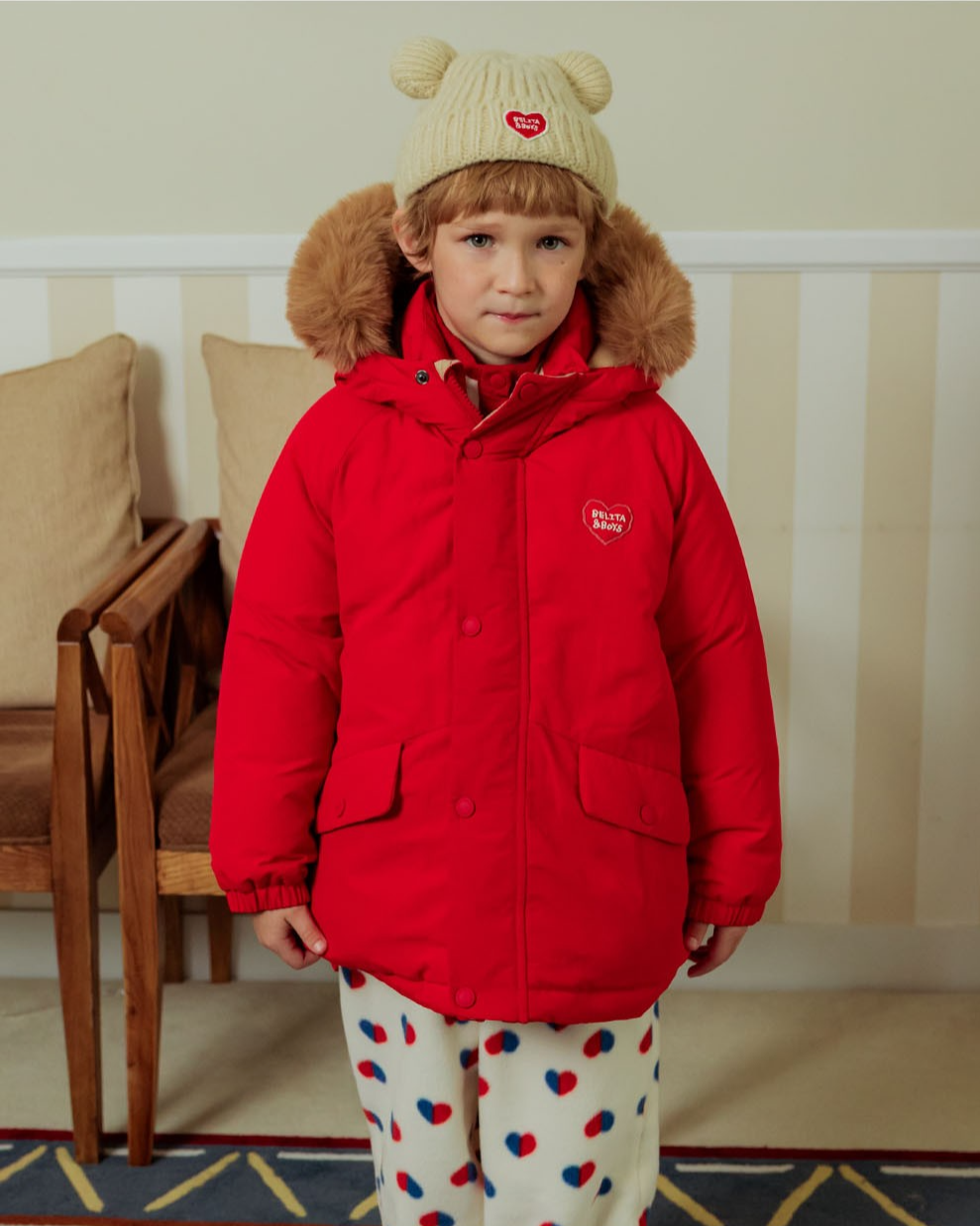 Red Duck Down Fur Hooded Taslan Jumper