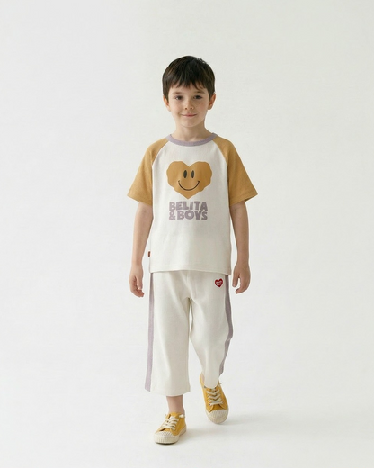 Cream BB Heart Side Line Waffle Crop Pants