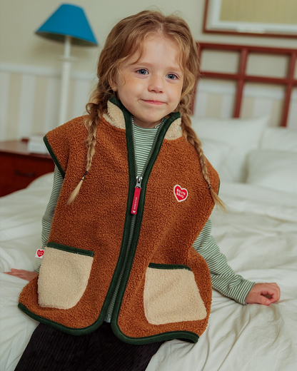 Brown BB Heart Color Block Dumble Fleece Vest