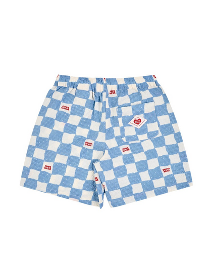 [SET] Light Blue Checkerboard Polysucker Shirt & Shorts