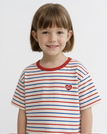 [SET] Red BB Heart Multi Stripe Shorts