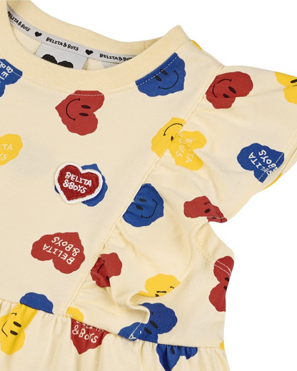 [GIRL SET] Light Yellow Smile Heart Pattern Blouse & Shorts