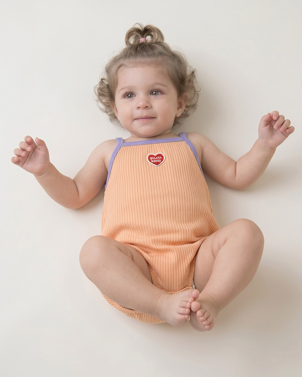 BABY GIRL Orange BB Heart Two-Tone Sleeveless Bodysuit