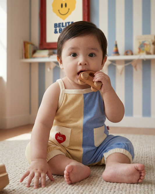 BABY Yellow Bubble Apple Color Block Terry Overall