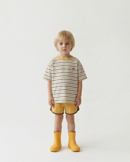 [SET] Yellow BB Heart Multi Stripe Shorts