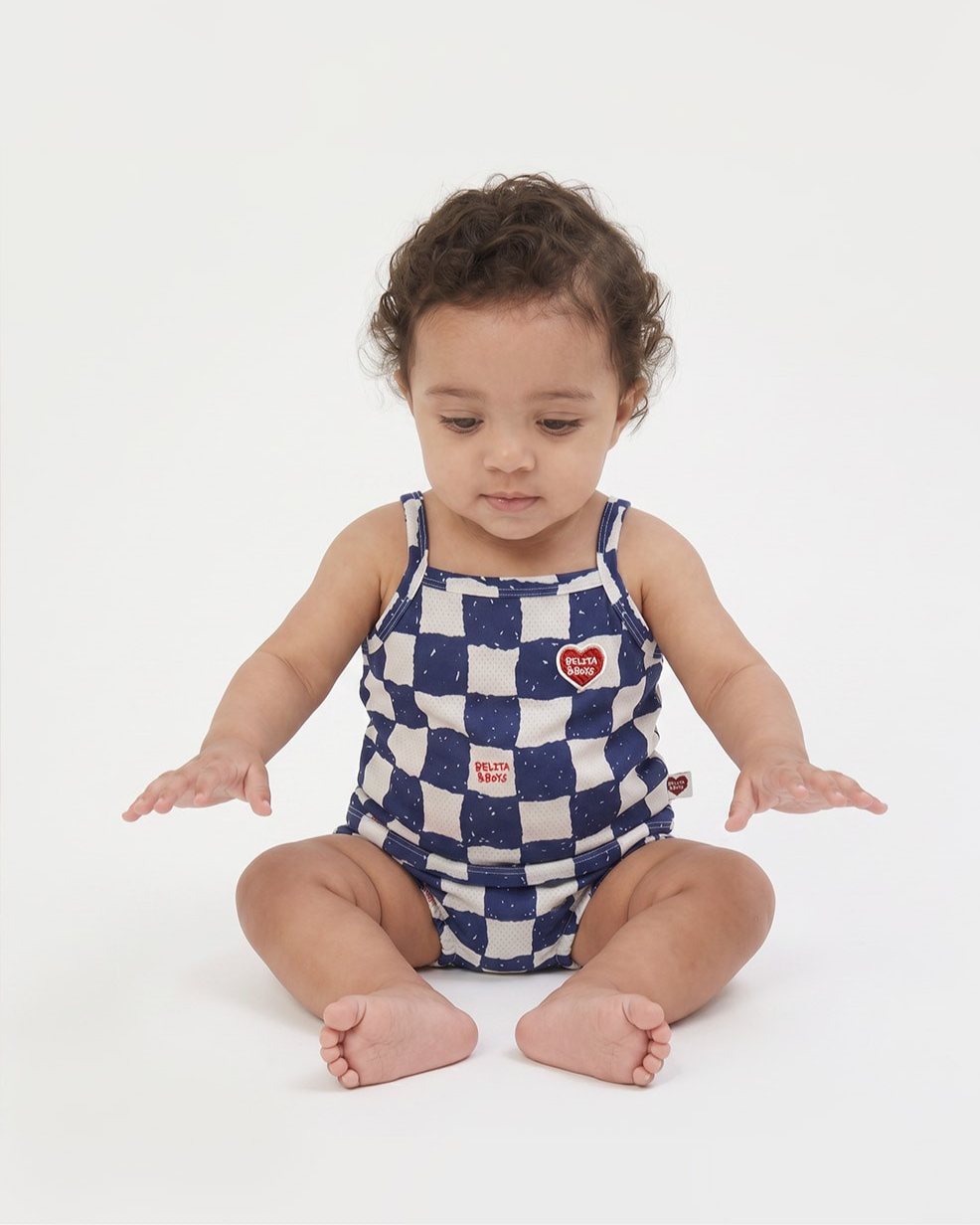 [BABY SET] Blue Checkerboard Mesh Sleeveless Shorts