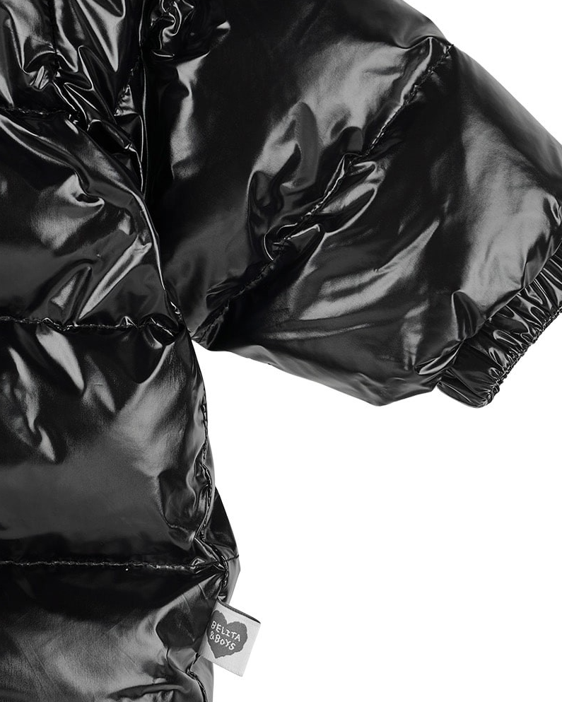 BABY Black Glossy Hooded Puffer Jumpsuit