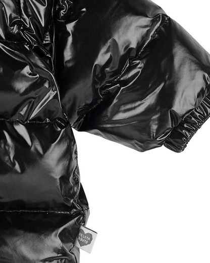 BABY Black Glossy Hooded Puffer Jumpsuit