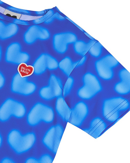[SET] Blue Water Dye Heart Pattern Mesh Shorts