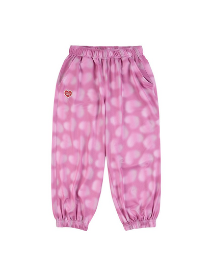 Pink Water Dye Heart Pattern Mesh Jogger
