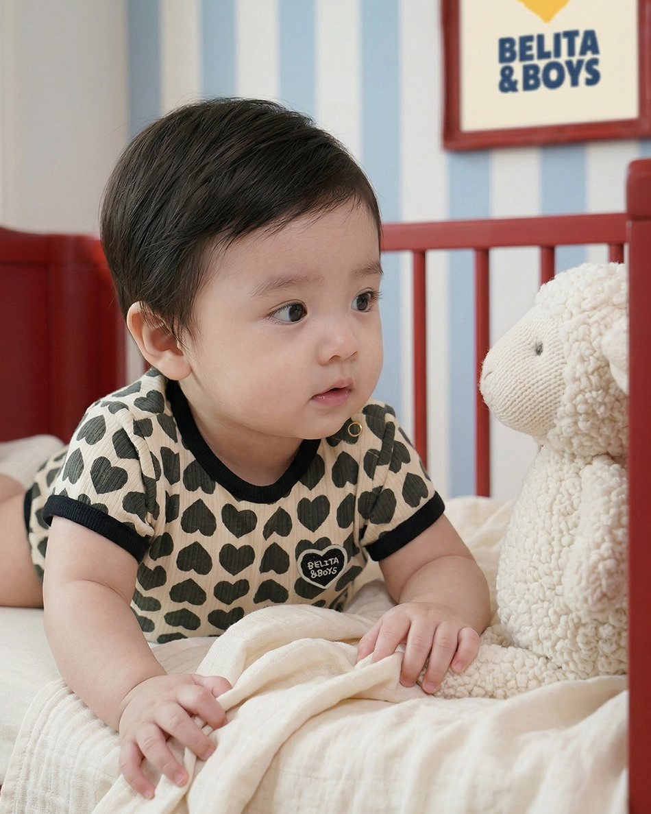 BABY Charcoal BB Heart Pattern Short Bodysuit