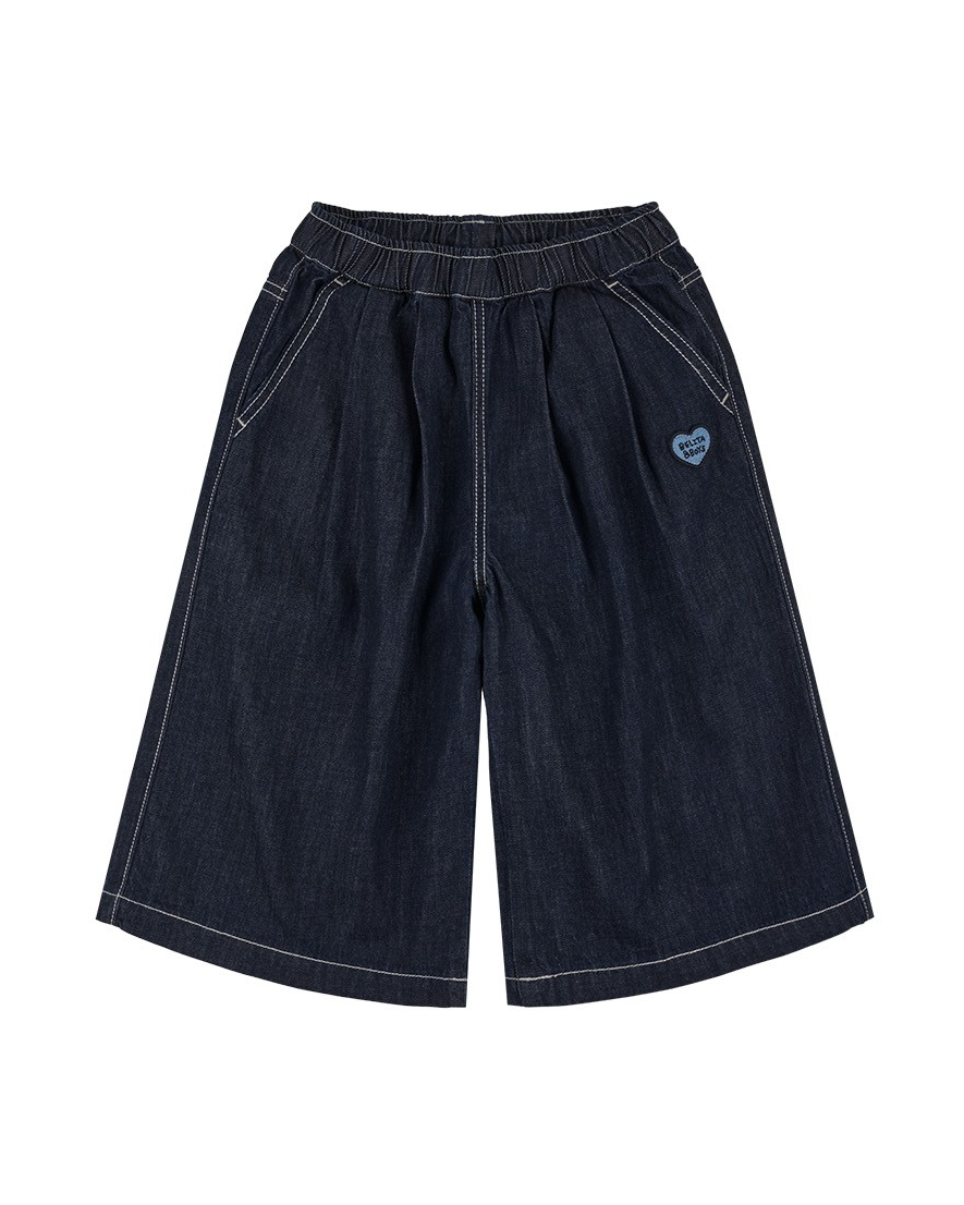 Navy BB Heart Two-Pleat Wide Denim Bermuda Pants