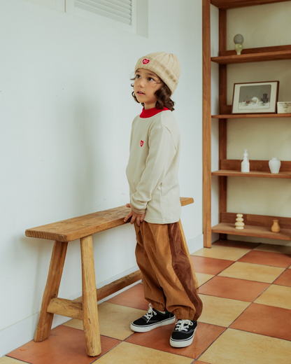 Beige Color Block Corduroy Jogger