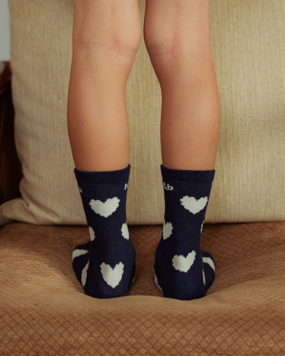 Navy Heart Pattern Socks