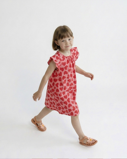 GIRL Pink BB Heart Pattern Polysucker Dress