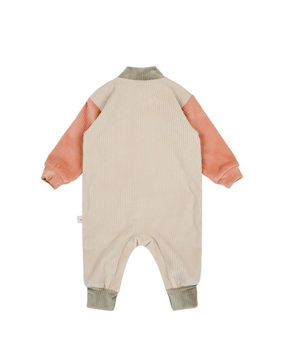 BABY Beige Color Block Velour Jumpsuit