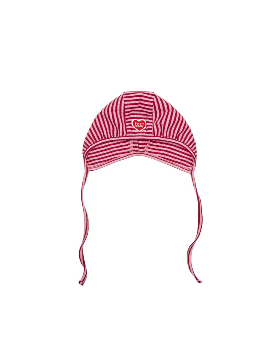 [BABY SET] Red Stripe Rib Jumpsuit & Bib & Bonnet