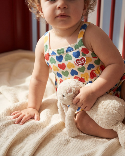 [BABY GIRL SET] Cream Rainbow Heart Mesh Sleeveless Shorts