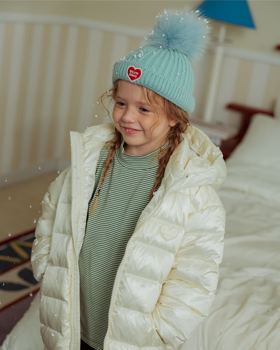 Mint BB Heart Pompom Beanie