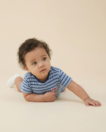 BABY Navy BB Heart Stripe Short Jumpsuit