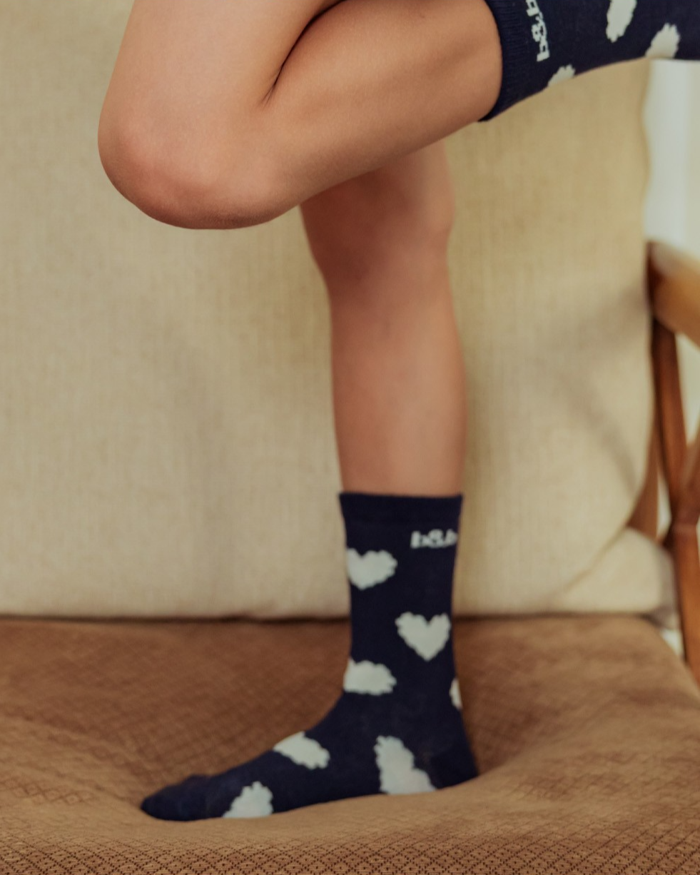 Navy Heart Pattern Socks