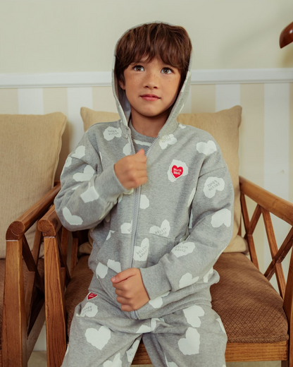 Grey BB Heart Pattern Zip Up Hood