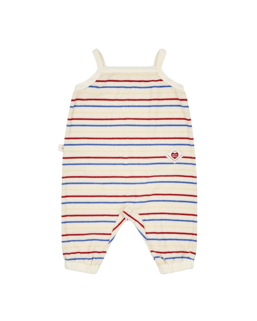BABY Cream Bubble Apple Rainbow Stripe Terry Overall