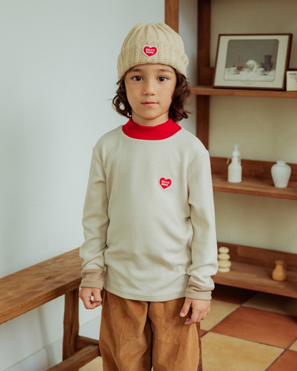 Beige BB Heart Short Beanie