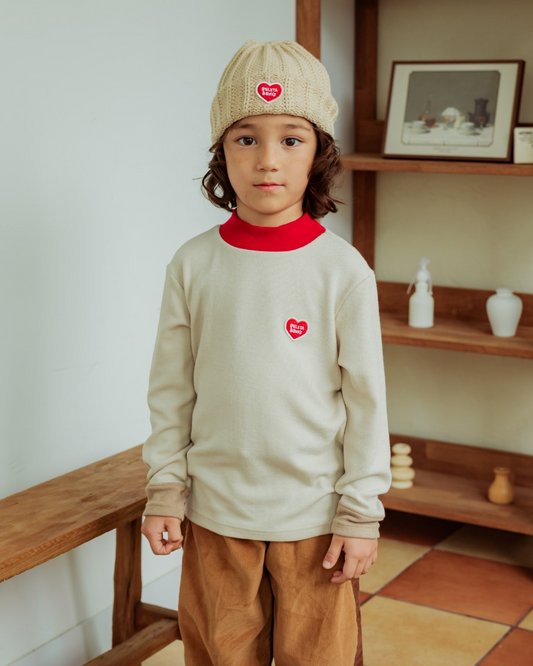 Beige BB Heart Short Beanie