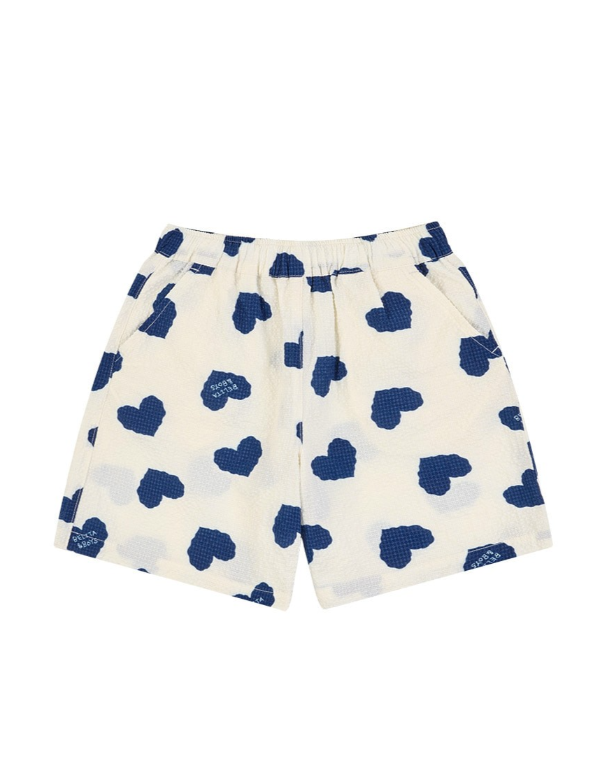 [SET] Blue Heart Pattern Polysucker Shirt & Shorts
