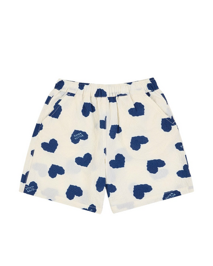 [SET] Blue Heart Pattern Polysucker Shirt & Shorts
