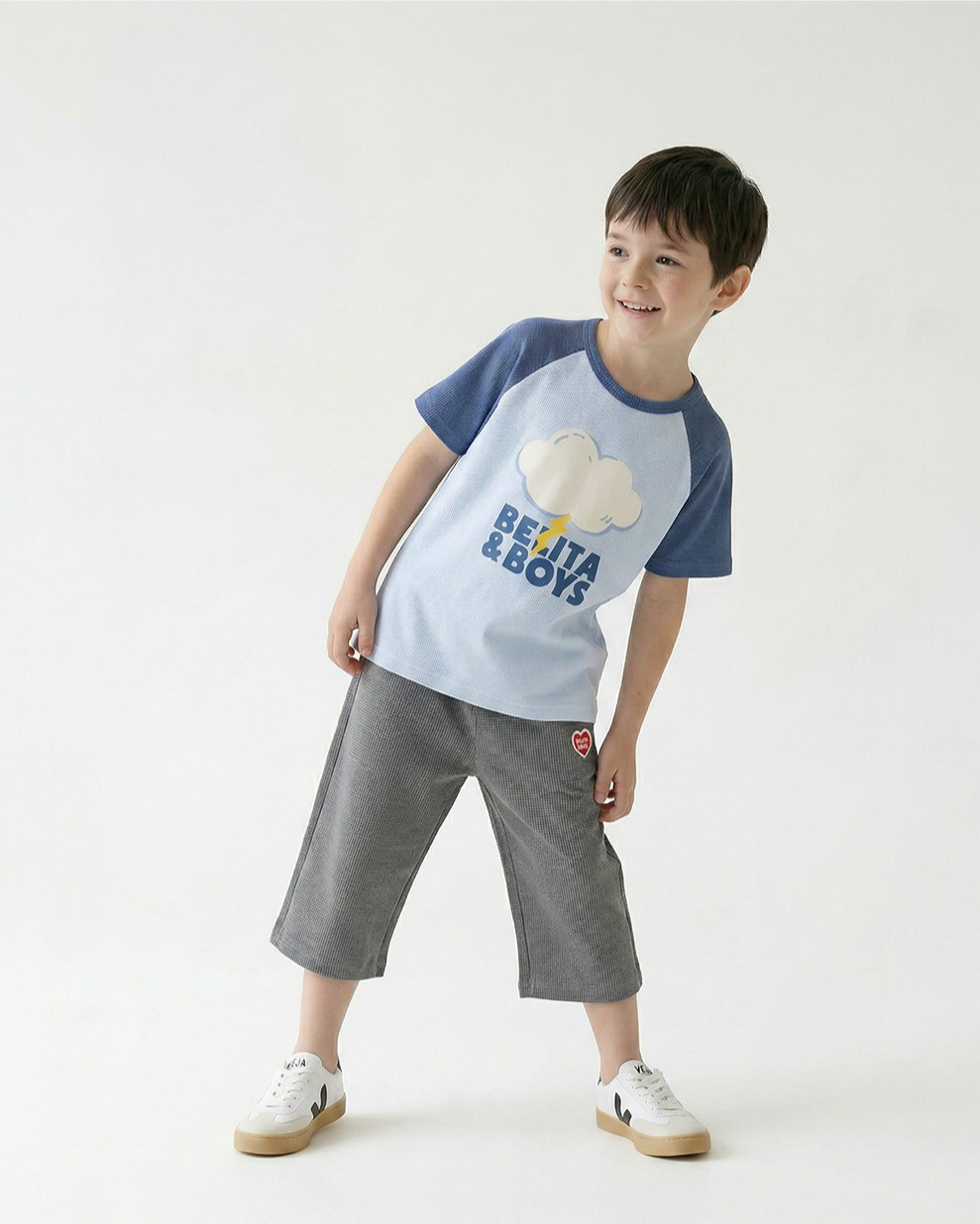 Grey BB Heart Color Block Polysucker Crop Pants