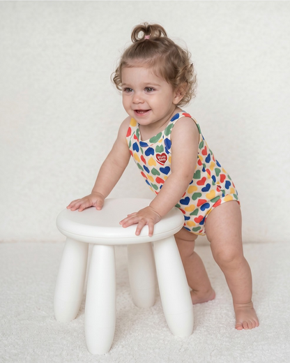 BABY Cream Rainbow Heart Mesh Sleeveless Bodysuit