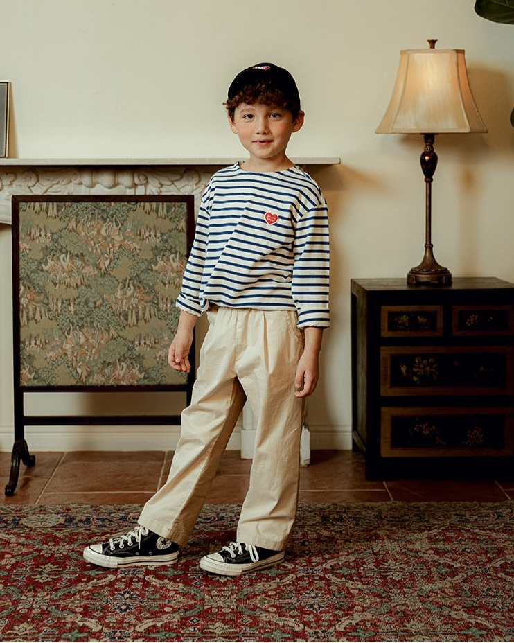 Blue Stripe BB Heart Boat Neck Long Sleeve