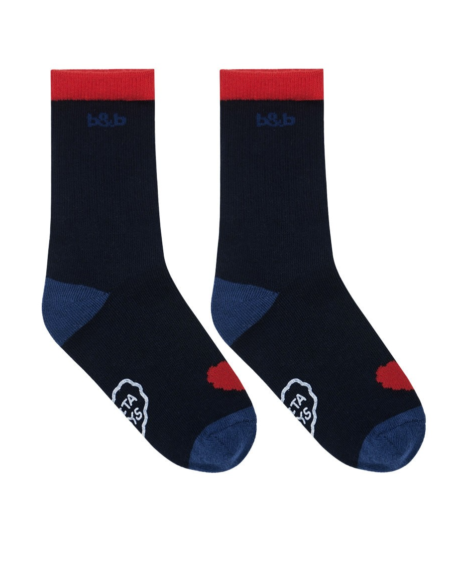 Navy BB Heart Rib Socks
