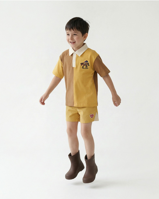 Yellow Cowboy Half Color Block Collar Shirt