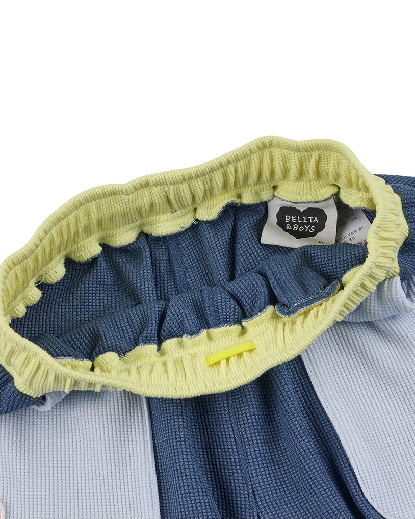 Blue BB Heart Pocket Color Block Waffle Shorts