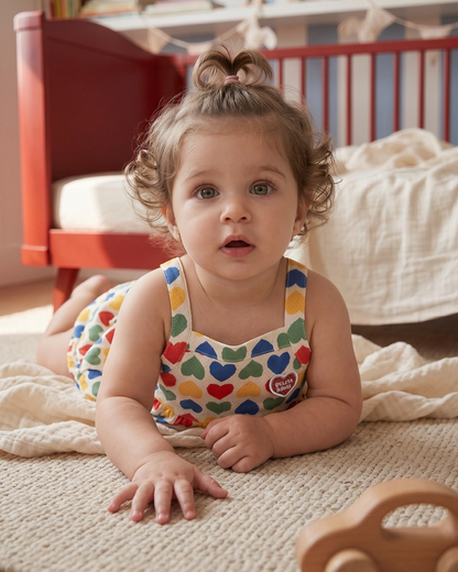 [BABY GIRL SET] Cream Rainbow Heart Mesh Sleeveless Shorts