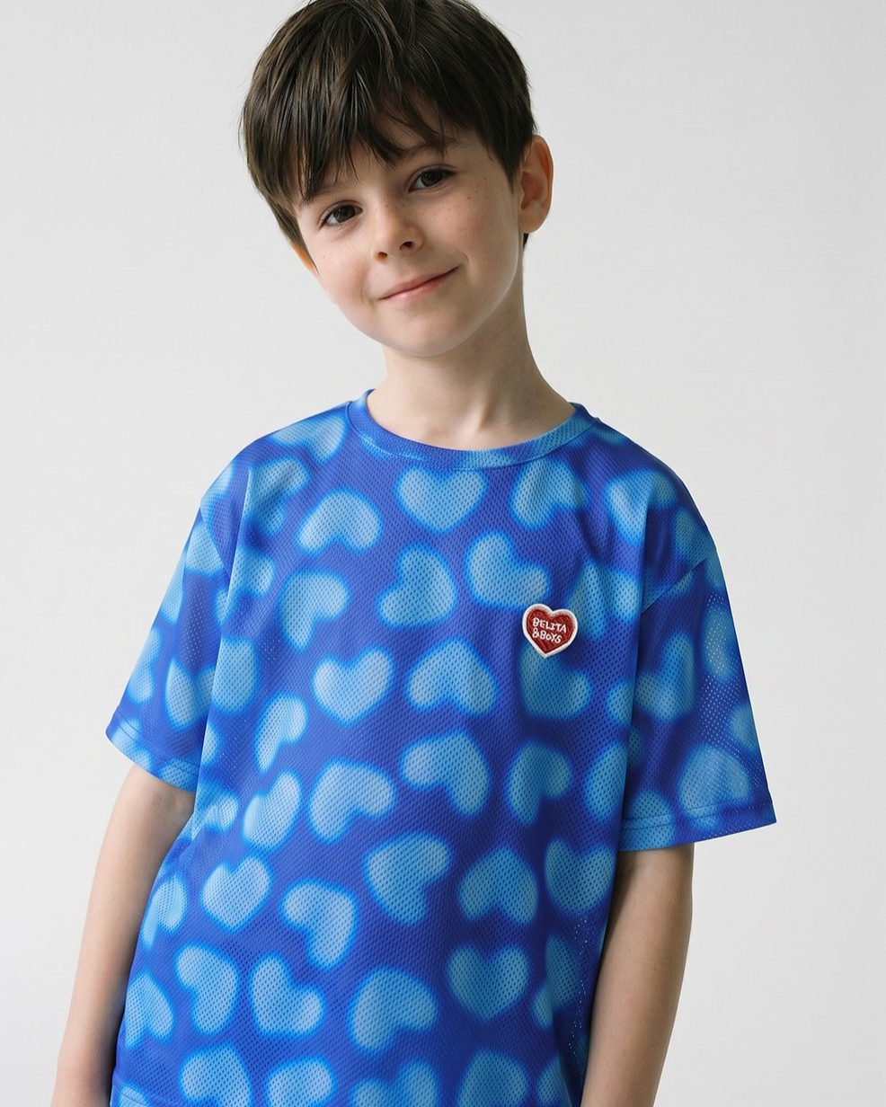 [SET] Blue Water Dye Heart Pattern Mesh Shorts