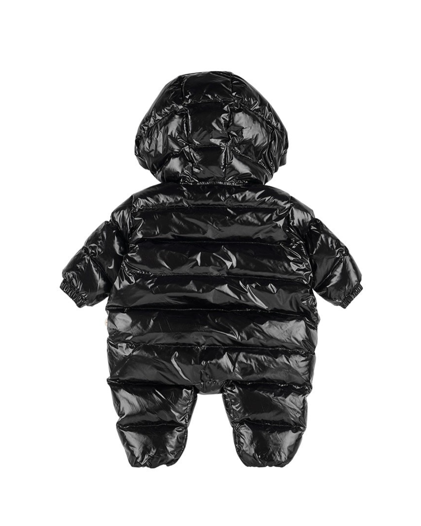 BABY Black Glossy Hooded Puffer Jumpsuit